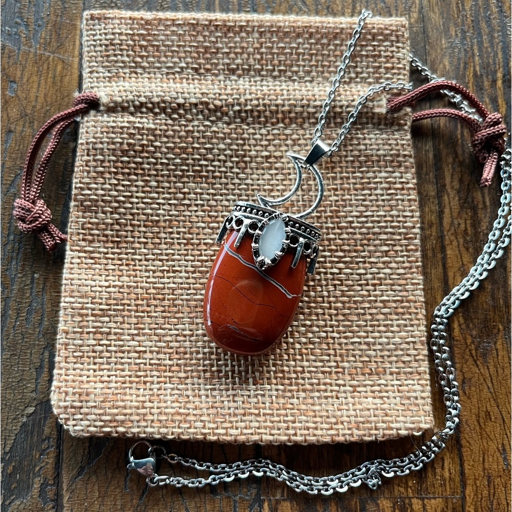 Red Jasper Necklace Red Jasper Moon Necklace Crystal Necklace Celestial Jewelry